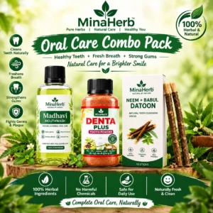 MinaHerb Oral Care Combo Pack with tooth powder mouthwash and Neem Babool Datun